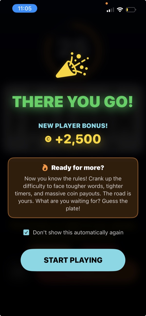 Tutorial complete — New Player Bonus, +2,500 coins